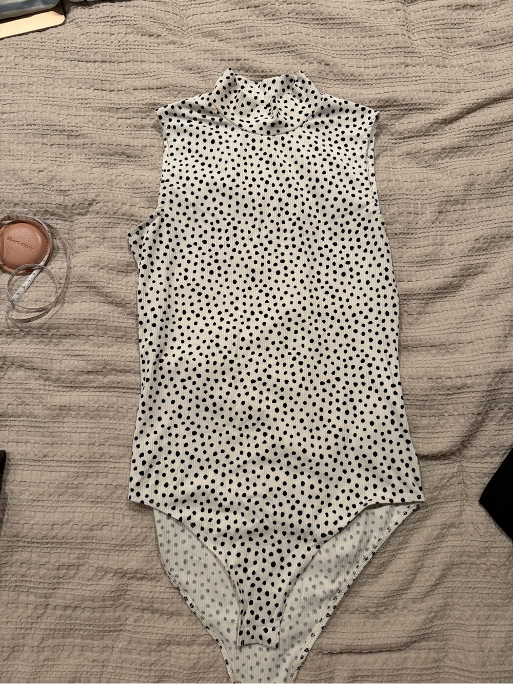 H&M Black & White Polka Dot Mock Neck Sleeveless Bodysuit Size S